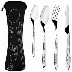 4 Pieces Travel Cutlery Set Camping Cutlery Travel Cutlery Set with Case Stainless Steel Travel Cutlery Set with Portable Organizer Bag for Picnic School Travel Tableware