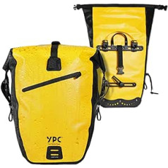 YPC Traveler velosipēdu soma Pannier Rack XL — 27 litri — Rolltop, Click System, Aizmugurējā velosipēda soma ar plecu siksnu un pārnēsāšanas rokturi, Ūdensnecaurlaidīga, Āra velosipēda soma, Pannier bagāžnieka soma, dzeltena