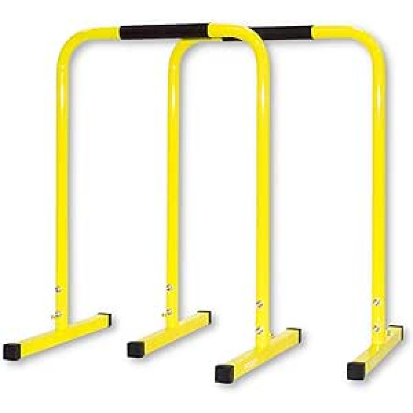 Powrx iegremdēšanas stieņi (pāris), ieskaitot treniņu | Push Up Stand Bar | Dip stacija | Fitnesa plaukts | Trenažieris (dzeltens, 90 x 65 cm)