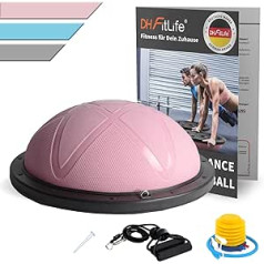 DH FitLife Balance Ball, Yoga Balance Trainer Diameter 60 x 22 cm up to 200 kg, Half Exercise Ball Fitness Balance Board with Pump and 2 Fitness Bands