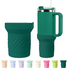 UBEEKOO silikona zābaki, kas saderīgi ar Stenlija kausu 40 unces, piedurkņu pārsegs saderīgs ar Stanley H2.0 un Quencher Adventure Tumbler piederumi, aizsargkausa ūdens pudeles apakšdaļa, tumši zaļa