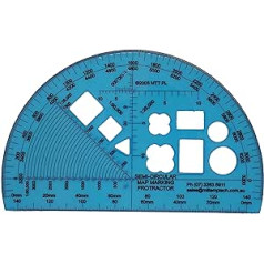 MTT PL Semicircular Warfighting Symbology Stencil Shape Protractor for Angle Measurement and Map Plotting for Outdoor Navigation with Map and Compass, Hiking, Orientation and Survival