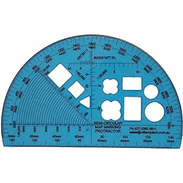 MTT PL Semicircular Warfighting Symbology Stencil Shape Protractor for Angle Measurement and Map Plotting for Outdoor Navigation with Map and Compass, Hiking, Orientation and Survival