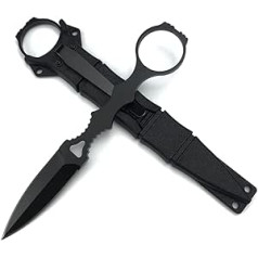 17 cm fiksuotas peilis su Kydex apvalkalu ir kišeniniu segtuku, 440C plieninis peilis, juoda rankena, EDC taktinis fiksuoto ašmenų peilis stovyklavimui (juodas)