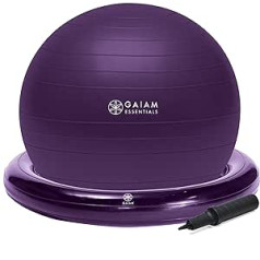 Gaiam Essentials līdzsvara bumbu un bāzes komplekts, 65 cm jogas bumbiņu krēsls, vingrošanas bumba ar piepūšamo gredzenu pamatni mājas vai biroja galdam, iekļauts gaisa sūknis