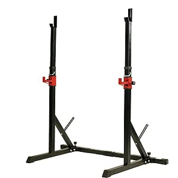 Fjoerdesports Squat Rack hanteles statīvs, Regulējams tērauda hanteles statīvs, Svara statīvs, Stieņa statīvs, Līdz 200 kg, Melns/Sarkans, Stieņa statīvs