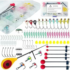 FREE FISHER 104 Pieces Ice Fishing Lures Set Ice Fishing Jigs Soft Lures Hooks Floats Crank Bait Ice Fishing Red Ball Spring Rod Tip Ice Fishing Set for Crappies Bass Trout Walleye