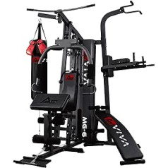 Asviva MG6 Pro Power Station 50in1 90kg Boxing Martial Arts Multi-Gym iesk. Dip Station vēdera trenažieris un boksa soma ar boksa cimdiem