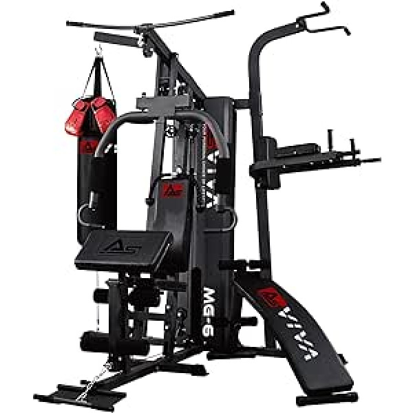 Asviva MG6 Pro Power Station 50in1 90kg Boxing Martial Arts Multi-Gym iesk. Dip Station vēdera trenažieris un boksa soma ar boksa cimdiem