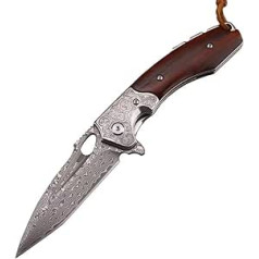 Damaskus Stahl Hohe Härte Massivholz Griff Outdoor Angeln Camping Falten Messer Wild Überleben Portable Prop (20cm)