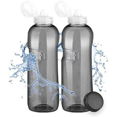 Kavodrink 2 x Tritan ūdens pudele 1,0 l + sporta vāks ūdens pudele melna sporta pudele bez BPA 1000 ml