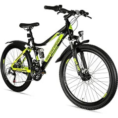 Bergsteiger Broome 24, 26 Inch Children's Bike, Shimano 21 Speed Gears, Mountain Bike with Full Suspension, Disc Brakes & Dynamo Light, Suitable for 8, 9, 10, 11, 12, 13 Years, Boys & Girls