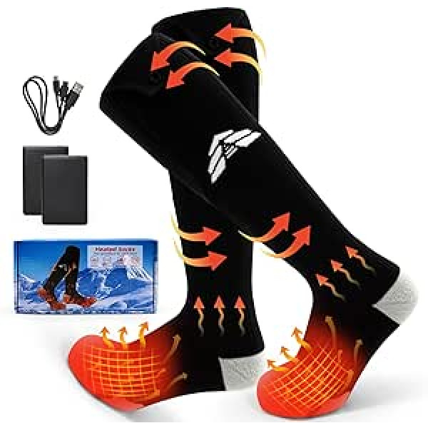 Heated Socks for Men and Women, 5 V 5000 mAh Battery Heated Socks, USB Rechargeable, 3 Temperature in Positions, Electric Heating Socks, Washable for Camping, Cycling, Hiking