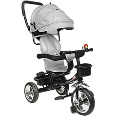 Aveo 4-in-1 Tricycle, Children's Tricycle, Jogger with Accessories, Foldable, Skylight, Handlebars, Punctable Wheels, Rubber Wheels, from 9 Months to 5 Years, Accessories, (Light Grey)