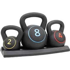 MaxxSport Kettlebell Set - Bumbu turētājs - Fitnesa Svaru Komplekts - Bumbas svara Spēka Treniņš - 3 Kettlebell komplekts - 2 kg, 4 kg, 8 kg Svari - Melns