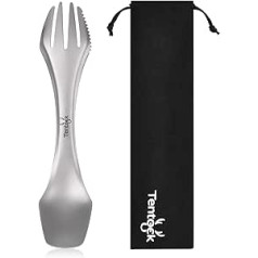 Tentock Titan Spork 3-in-1 karotes dakšas nazis Vieglie kempinga ceļojumu piederumi Piknika galda piederumi ar uzglabāšanas maisiņu