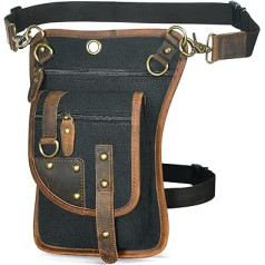 Herren Canvas + Leder Motorrad Reiten Tasche Beinbeutel Beintasche Außenbeintasche Hüfttasche Drop Leg Tasche FB2141