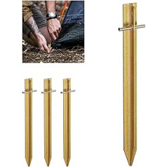 Relaxdays Pegs, Steel, T-Profile, 30 cm Long, Eyelet, Set of 4 Tent Pegs, Sturdy, Shockproof, Camping and Garden, Gold