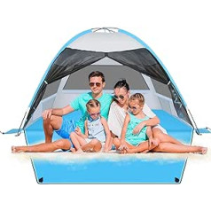 Large Beach Tent, Anti-UV Sun Protection, Outdoor Parasol, Beach Canopy, Fits 3-4 People, Portable Camping Fishing Tents with Extended Bottom and 3 Ventilated Mesh Windows