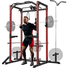 ZERELEK Power Cage, Power Rack ar Lat Pull un Airing Pull, Daudzfunkcionāla spēkstacija ar Olimpisko svaru šķīvju komplektiem, Squat Cage ar 545 kg maksimālo slodzi mājas sporta zālei