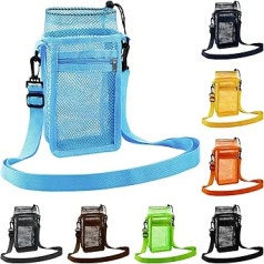 Berlune 8 Stück Wasserflaschenhalter für 397-850 ml Kordelzug-Wasserflaschenträger mit Reißverschlusstasche, leichte Netz-Wasserflaschen-Schlingen, Crossbody-verstellbare Wasserflaschentasche für