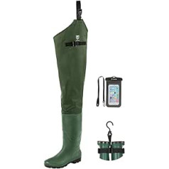 TIDEWE Hip Wader Lightweight Hip Boots for Men and Women, 2-Layer PVC/Nylon Fishing Hip Wader (Green and Brown)