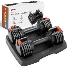 Lifepro PowerUp regulējamo svaru hanteles komplekts — mājas treniņu aprīkojums svara celšanai, spēka treniņiem, muskuļu veidošanai, serdes fitnesam — viegls 2,5 lb-15 lb regulējams hanteles komplekts ar 2