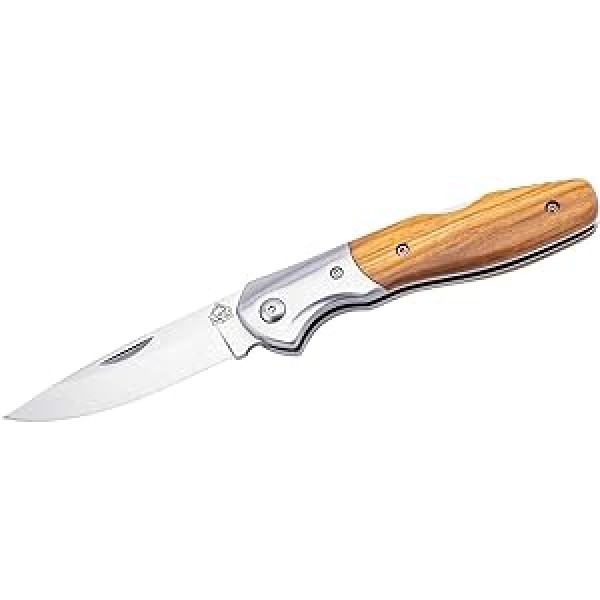 Puma Tec Pocket Knife, AISI 420 Steel, Rustproof, Back Lock, Olive Wood Handles, Stainless Steel Jaws, Pocket Clip, High-Quality Folding Knife & Outdoor Knife for Camping, Hiking or Hunting, Light