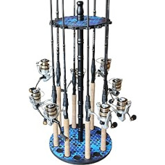 Rush Creek Creations 16 Rods Round Freshwater Fishing Rod Storage Rack Fishing Rod Holder with 16 Freshwater Rod Clips Blue