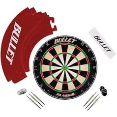 Bullet Large Dart Tournament Set, Brazilian Sisal Dartboard, 6 Steel Darts, Surround Ring and Throw Line