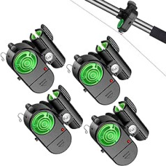 Pack of 4 Fishing Bite Alarms, Sensitive Electronic Fishing Alarms Indicator, Sound Bite Alert Bell with LED Lights, Fishing Bells, Clip On Fishing Rod for Daytime, Night, Carp, Fishing, Outdoor