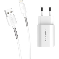 Dudao 2x USB Home Travel EU Adapter Wall Charger 5V|2.4A + Lightning кабель белый (A2EU + Lightning белый)