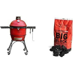 Kamado Joe® KJ23RHC Classic II.™ 18 collu pārnēsājams kokogļu grils sarkanā krāsā + Kamado Joe 9,1 kg XL dabīgas atkārtoti lietojamas Lignwood kokogles grilēšanai, smēķēšanai, grilēšanai