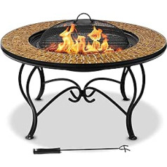 MDA Designs Sterling Premium Garden Patio Fire Pit kafijas galdiņš BBQ un ledus spainis ar zelta stikla mozaīkas flīzēm