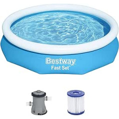 Bestway Fast Set Virszemes baseina komplekts ar filtra sūkni, diametrs 305 x 66 cm, zils, apaļš