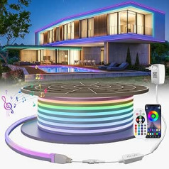 SUCIKORIO neona LED sloksne RGBIC 10 m, āra LED sloksne IP65 ūdensnecaurlaidīga RGB LED Fairy Lights Music Sync Elastīga DIY gaismas sloksne ārā ar tālvadības pulti un lietotni mājām, ballītēm, virtuvei