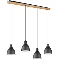 Trio Leuchten Pendelleuchte Henley 310700432, Metall Schwarz matt, Holz natur, ekskluzīvs Leuchtmittel 4x E14