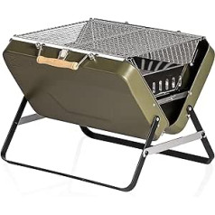 KENLUCK Celebration Charcoal Grill 38 x 25.5 x 8 cm Suitcase Grill for 3-5 People BBQ Folding Grill on the Go for Outdoor Table Grill Portable Metal and Stainless Steel Cooking Grate Green