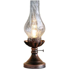 LANMOU galda lampa stikla vintage naftas lampa, retro guļamistabas naktslampa E27 Nostalgia petrolejas lampa antīka tradicionālā dekoratīvā eļļas lampa ar plaisu stikla abažūru, caurspīdīga, augstums 40 cm