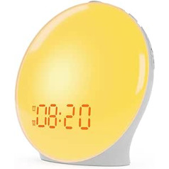 CLUHERTVY Wecker Wake Up Light ar Sonnenaufgang/Sonnenuntergang Simulation Dual Alarm un Snooze-Funktion, 10 natürliche Klänge, 7 Farben Atmosphäre Lampe un FM-Radio, iebūvēts tālruņa uzlādes ports