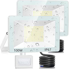 ANNIFUNLY 2 LED prožektoru komplekts ar kustības sensoru, 100 W 10000 LM LED āra prožektors ar kustības sensoru, 7000 K vēsi balts LED prožektors, āra prožektors IP67 ūdensizturīgs garāžas dārzam