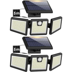 Pack of 2 Solar Lights for Outdoor Use with Motion Sensor, 341 LED, 3500 lm, 3 Head-Free Rotating, Solar Light, 270° Lighting Angle, IP65 Waterproof, 2200 mAh, Solar with 5 m Cable