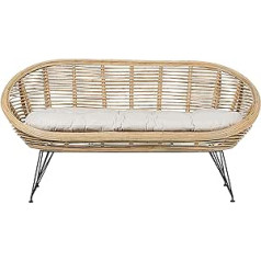 Garden Sofa Rattan Natural Cushion Beige Metal Legs Black Boho Style Maratea