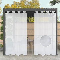 ZWGQZYTX logu aizkars Voile dārza ūdensnecaurlaidīgs panelis balts āra aizkars verandai lapenei Cabana lapenei ziemas dārzam Cortina balto dziju iepakojumā 2 | P 250 cm x A 240 cm