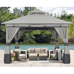 ABCCANOPY Garden Gazebo 3 x 3 with Double Roof, Waterproof, Stable UV Protection 50+, 4 Side Panels, Garden Tent for Your Garden, Your Patio, Party, Weddings, Light Grey