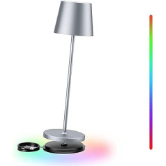brightower LED akumulatora galda lampa, skārienregulējama galda lampa, bezvadu ar uzlādes staciju, silti balta 8 krāsu RGB alumīnija āra galda lampa, ūdensizturīga lasīšanai, darbam, bāriem, restorāniem