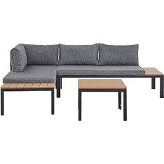 Pienza sodo baldų komplektas juodos/šviesiai rudos sofos su kavos staliuko minkštu užvalkalu pilkos spalvos