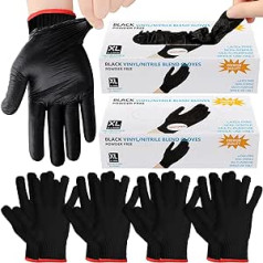 Disposable BBQ Gloves with 4 Pairs Cotton Inserts, BBQ Gloves, Washable, Cotton Lining for Outdoor Cooking, Barbecue, Smokers and Grilling (Black, Dark Grey, XL)