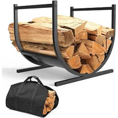 MOFEEZ Kaminholzregal für den Innenbereich mit Holzträger, pulverbeschichteter Stahl, hochgeladen auf 50 kg, 43,2 cm (G) x 38,1 cm (B) x 40,6 cm (H)