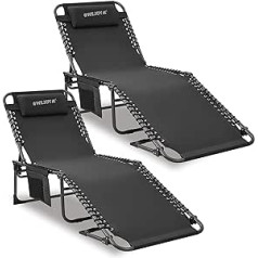 #WEJOY Set of 2 Folding Sun Loungers, Adjustable Backrest, Garden Lounger, Ergonomic Deck Chair, Folding Camping Lounger with Side Pocket and Headrest up to 120 kg, for Outdoor Pool, Garden, 190 x 59